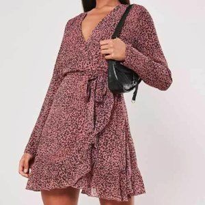 Missguided Pink Animal Print Wrap Dress